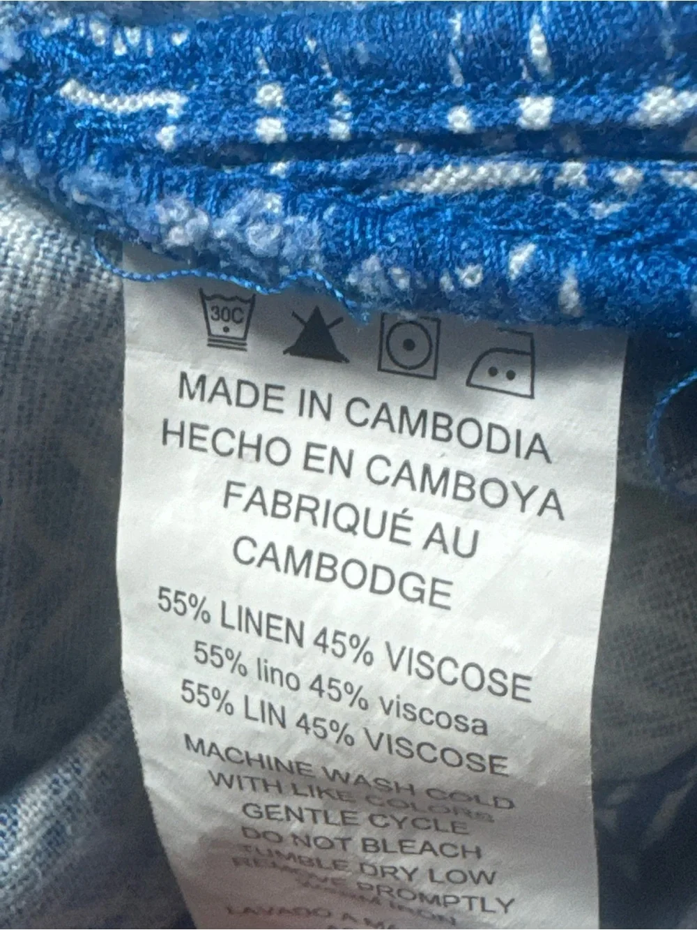 ❤️ Michael Kors S Blue Linen Blend Geometric Tie-Hem Blouse Top Shirt (B13)